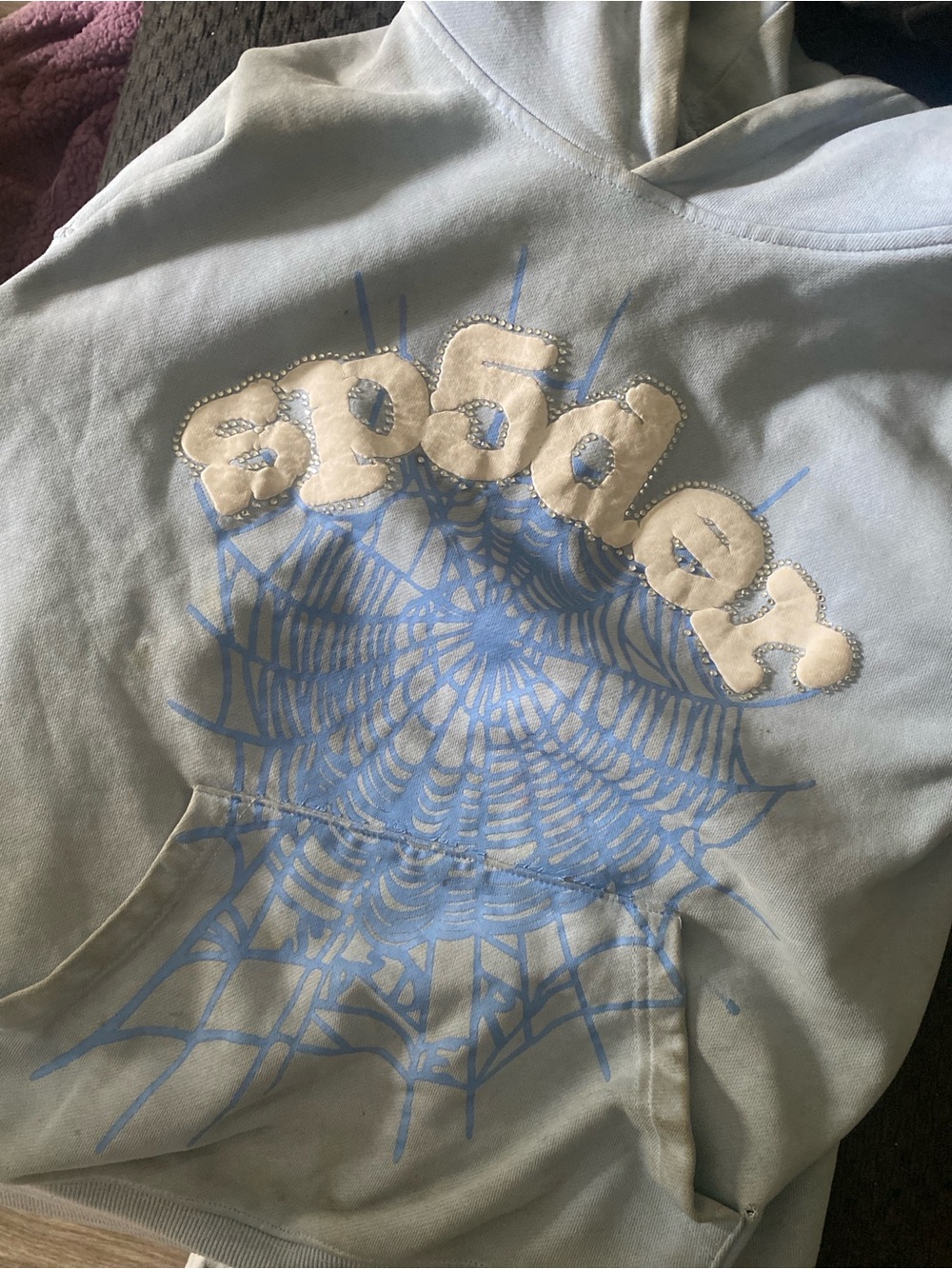 Sp5der hoodie light blue